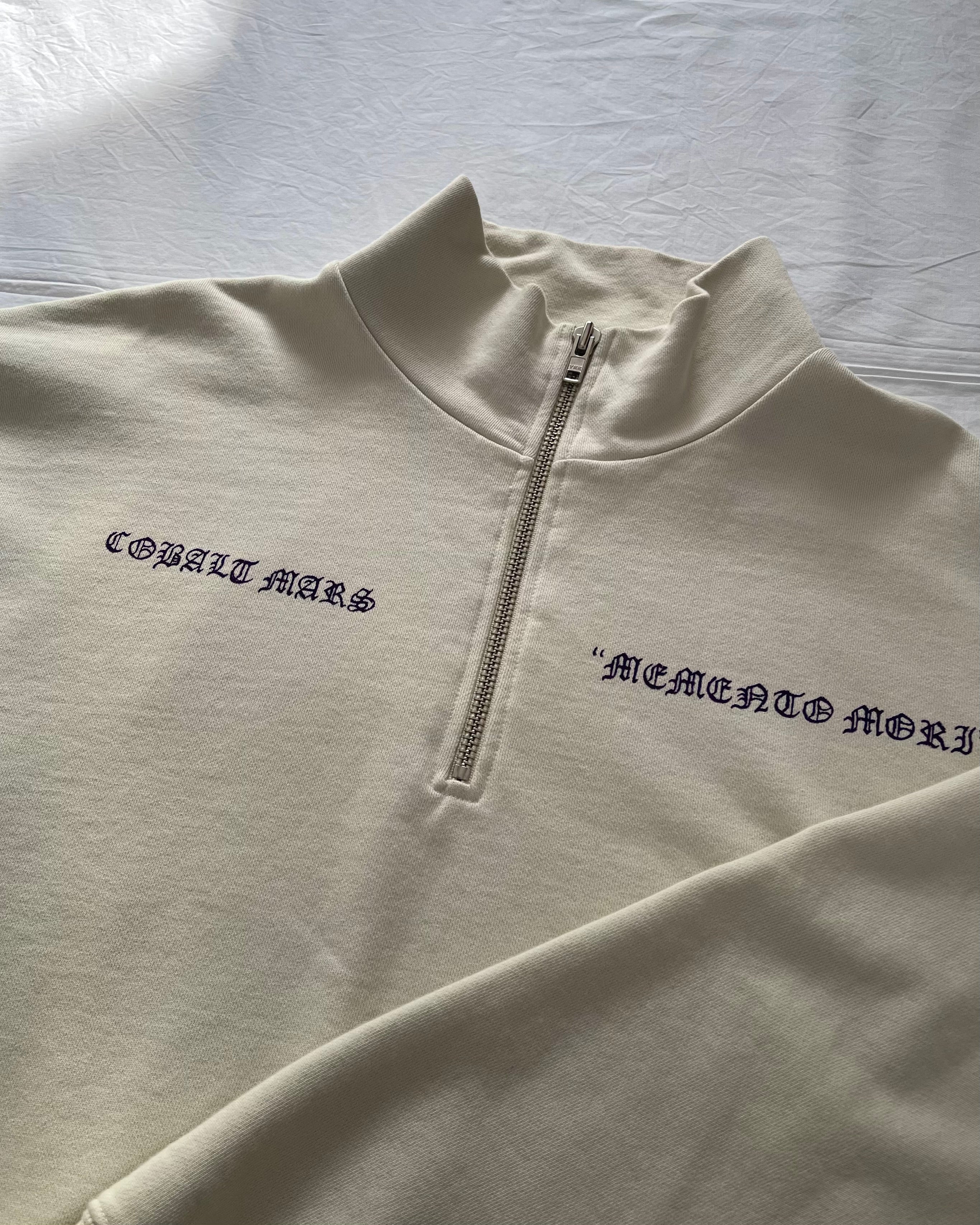 "MEMENTO MORI" - Boxy 1/4-Zip Sweater - Bone White