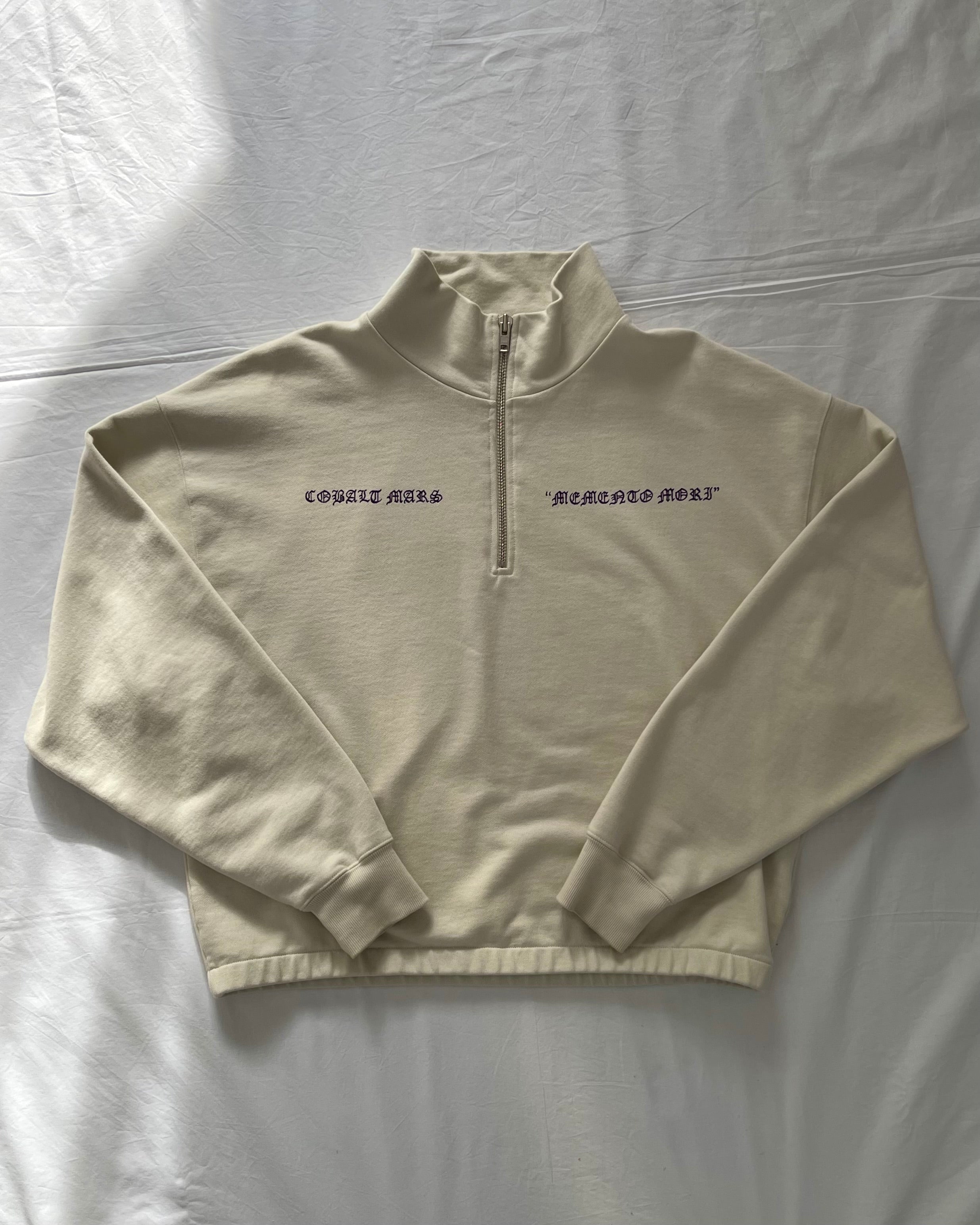 "MEMENTO MORI" - Boxy 1/4-Zip Sweater - Bone White