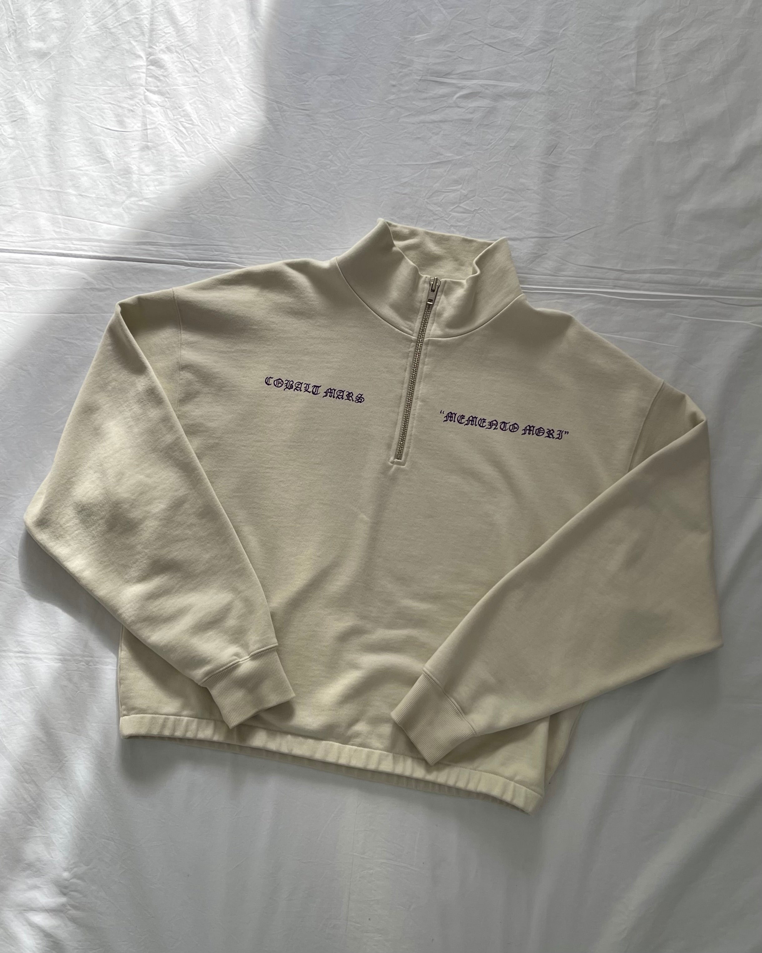 "MEMENTO MORI" - Boxy 1/4-Zip Sweater - Bone White