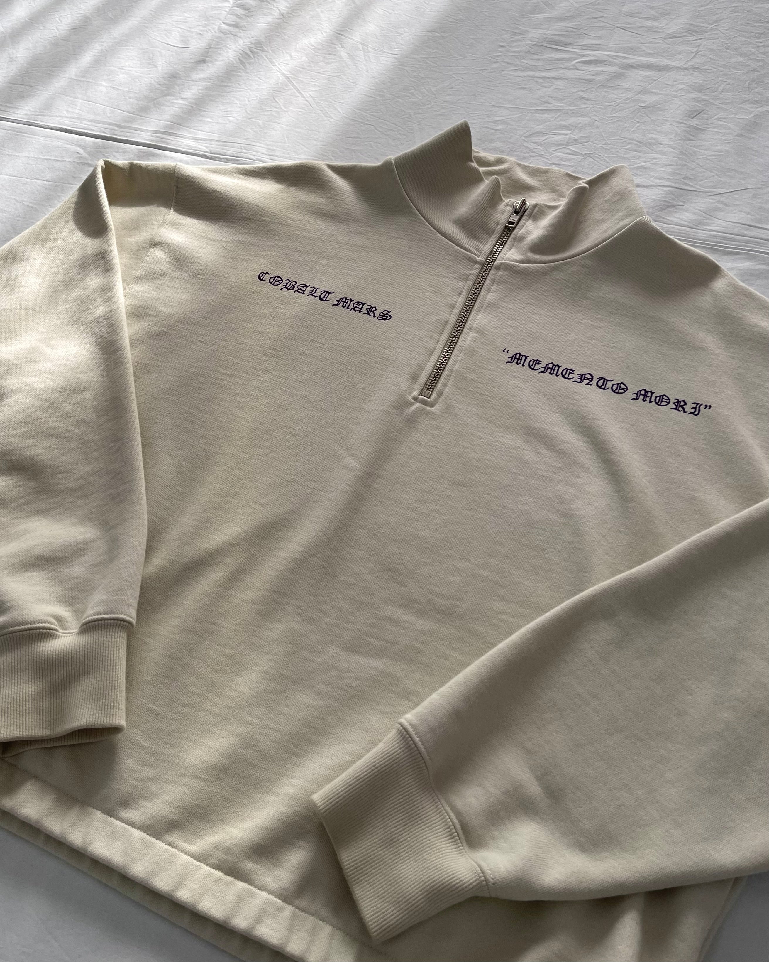 "MEMENTO MORI" - Boxy 1/4-Zip Sweater - Bone White