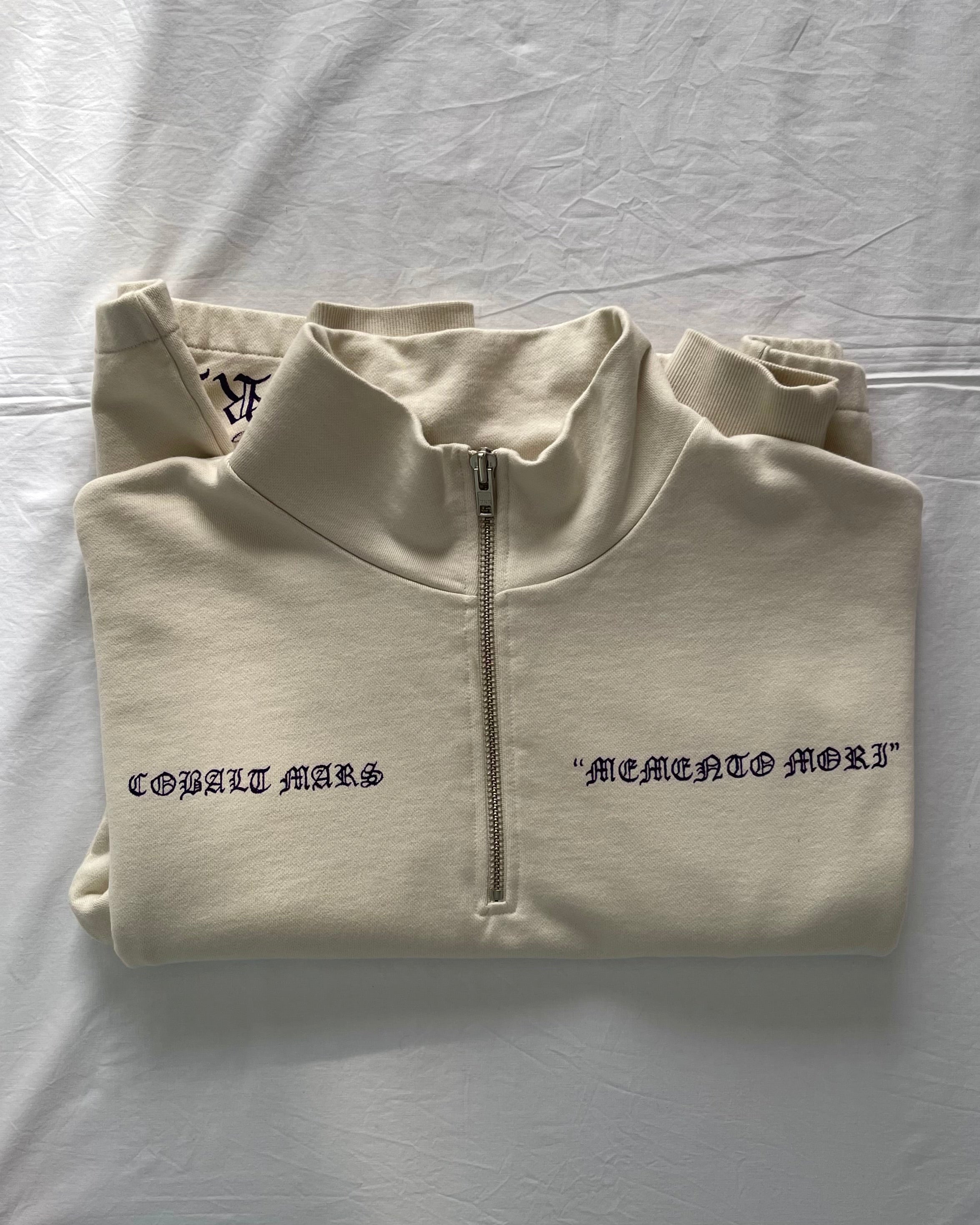 "MEMENTO MORI" - Boxy 1/4-Zip Sweater - Bone White