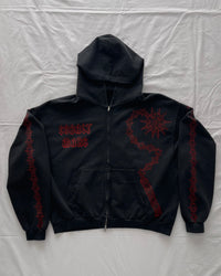 "UNBOUND" - Oversized Zipped Hoodie - Vintage Black