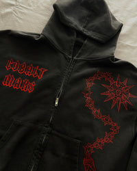"UNBOUND" - Oversized Zipped Hoodie - Vintage Black